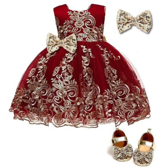 NWT Beautiful Sparkling Sequin Bow Baby Dress Christmas Flower Girl Page… - Picture 6 of 16